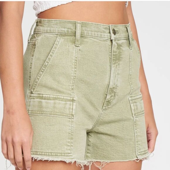 DAZE Knockout High Waist Cargo Denim Cutoff Matcha Green Shorts Size 29 New - Picture 10 of 10